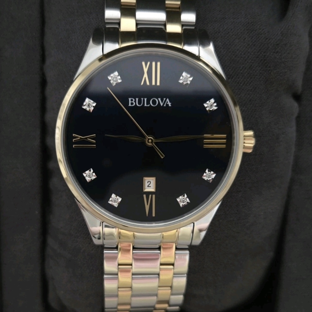 Bulova Two-Tone Gold And Silver Men's Dress Watch With Black Dial